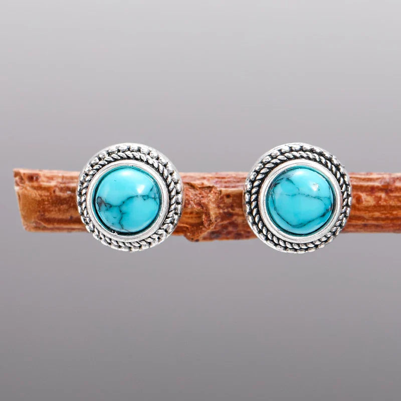 Retro Bohemian Turquoise Imitation Stud Earrings