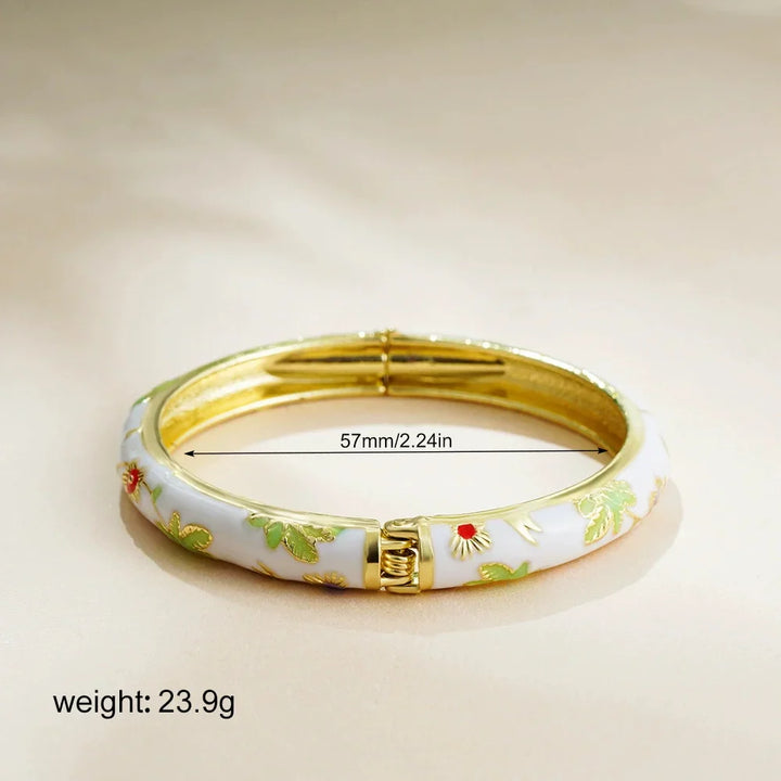 Retro Floral Cloisonné Open Bangle