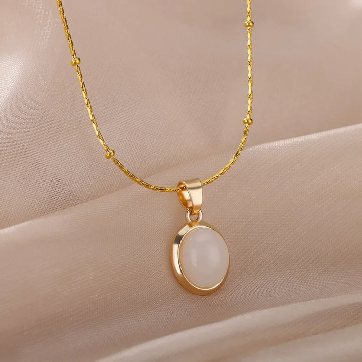 Elegant Guld Rostfritt Stål Vattendroppe Opal Hänge Halsband