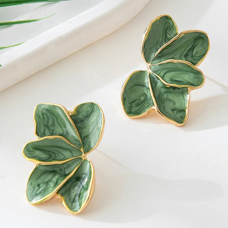 Eleganta Röda Emalj Blomblad Örhängen