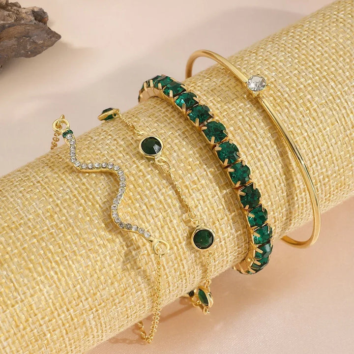 Retro Green Zirconia Bracelet Set