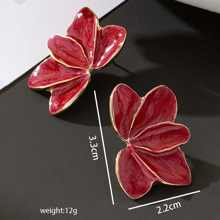 Eleganta Röda Emalj Blomblad Örhängen