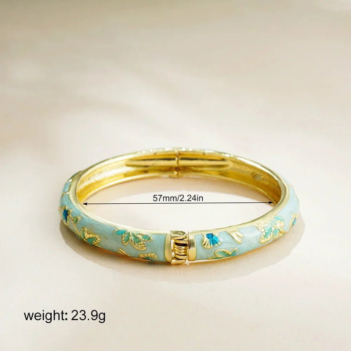 Retro Floral Cloisonné Open Bangle