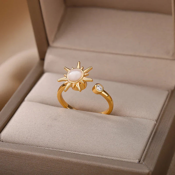 Retro Stainless Steel Rotating Sun Opal Ring