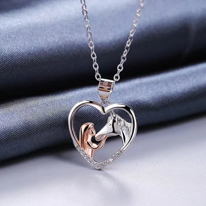 Elegant Hjärta Zircon Halsband med Flicka och Häst