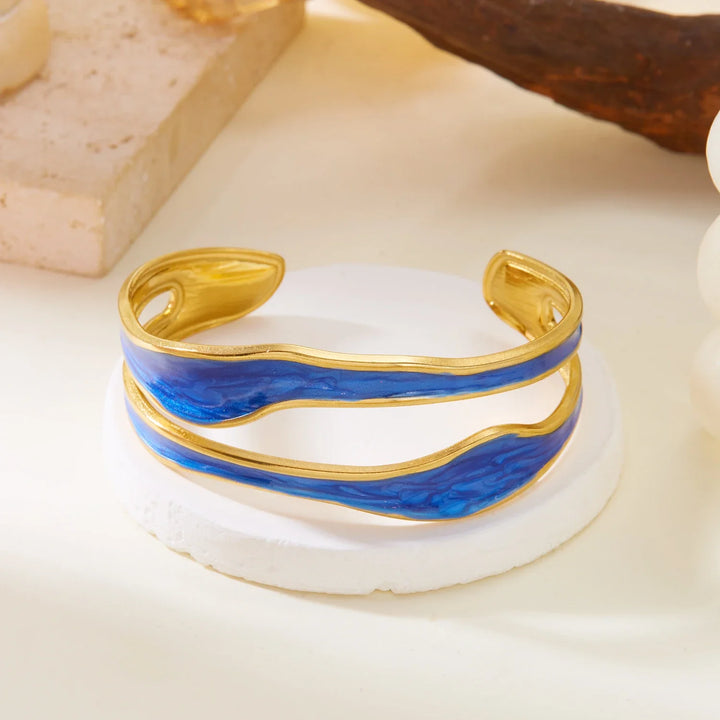Retro Vit Öppen Armband i Rostfritt Stål