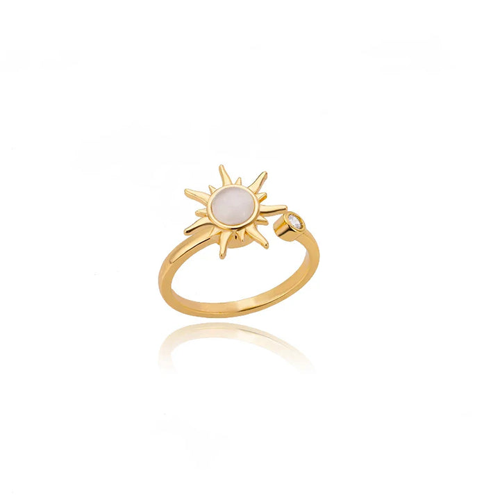 Retro Stainless Steel Rotating Sun Opal Ring