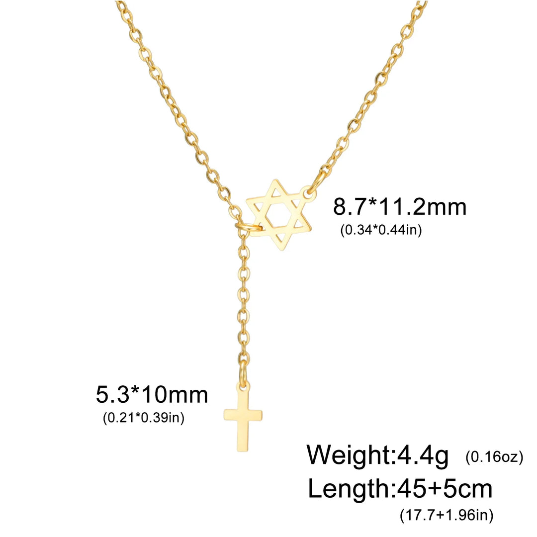 Stainless Steel Necklace with Star and Cross