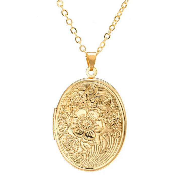 Tidlös Oval Fotolocket Halsband med Gravyr