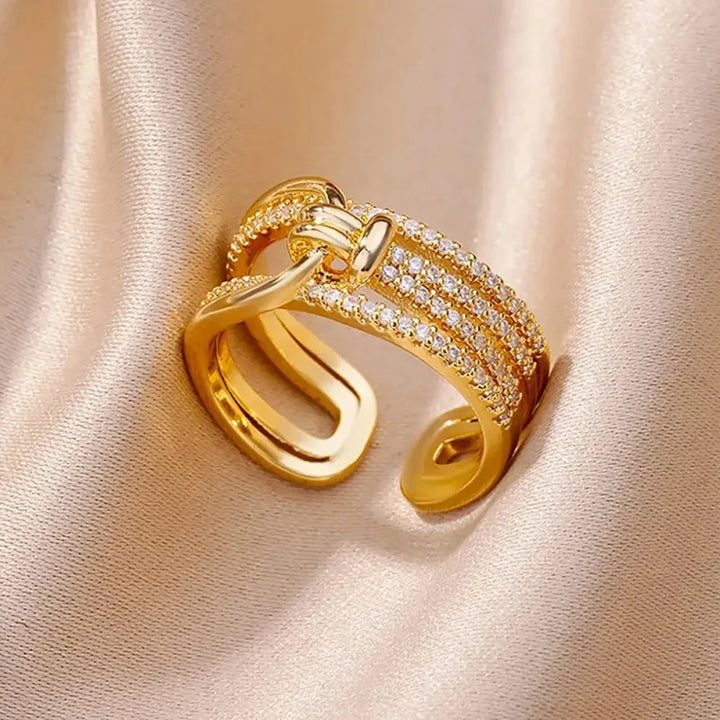 Gold Double Band Chain Ring