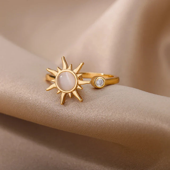Retro Stainless Steel Rotating Sun Opal Ring