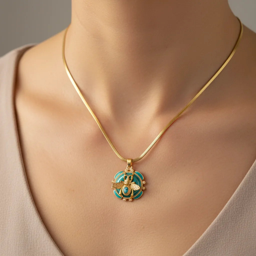 Elegant Gold and Turquoise Double Pendant Necklace