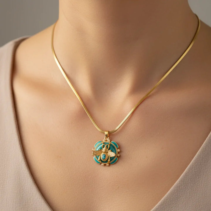 Elegant Gold and Turquoise Double Pendant Necklace