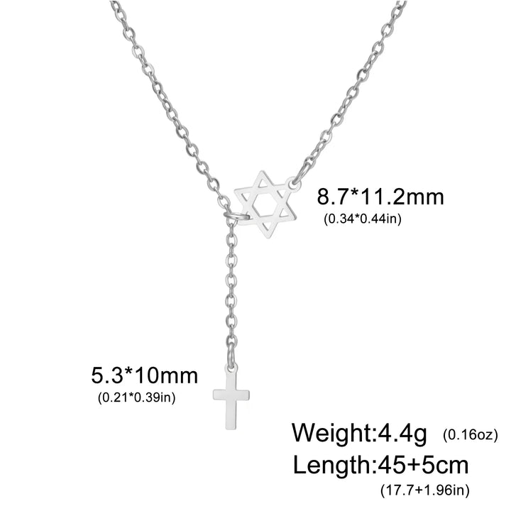 Stainless Steel Necklace with Star and Cross