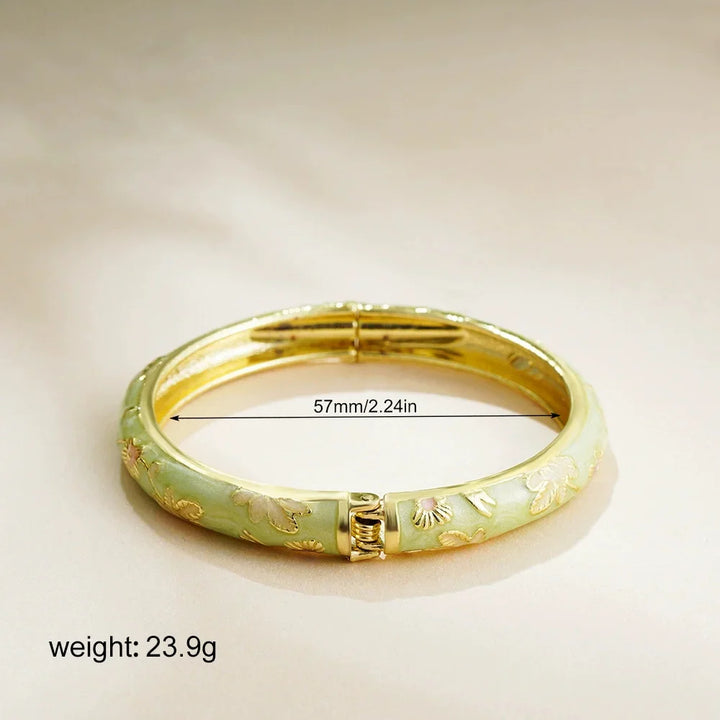Retro Floral Cloisonné Open Bangle