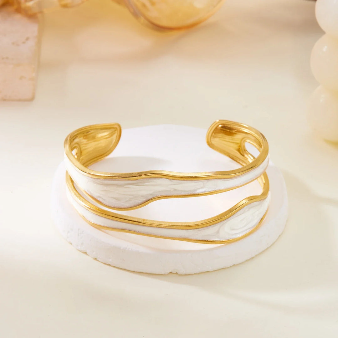 Retro Vit Öppen Armband i Rostfritt Stål