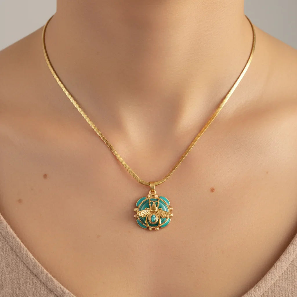 Elegant Gold and Turquoise Double Pendant Necklace