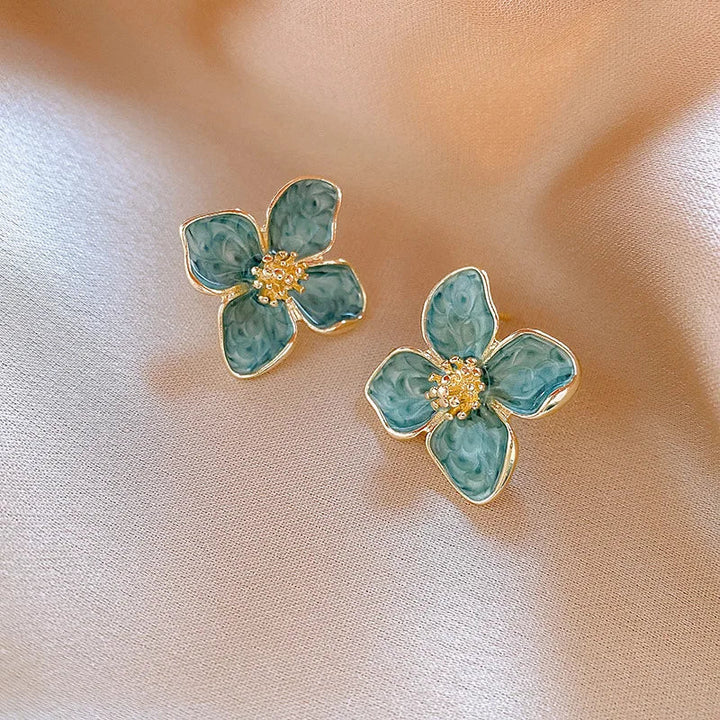 Chic Light Green Enamel Floral Leaf Stud Earrings