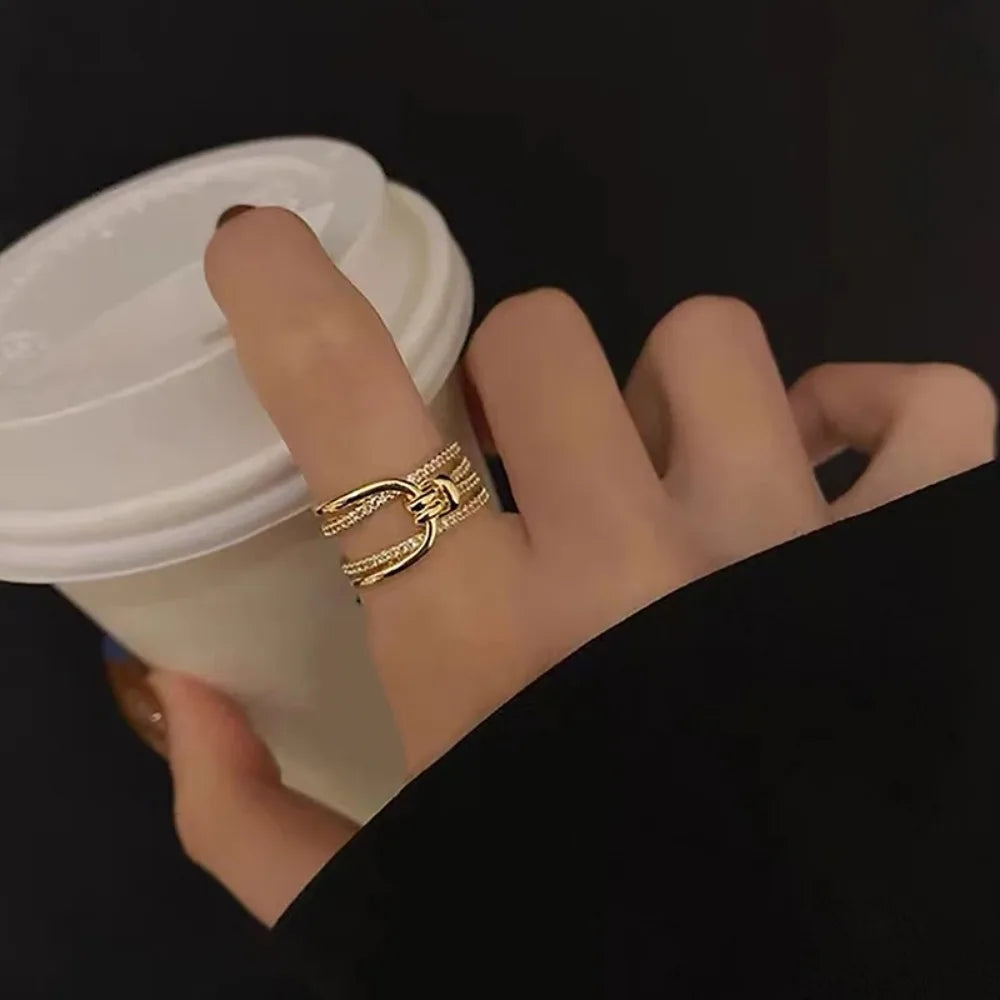 Gold Double Band Chain Ring