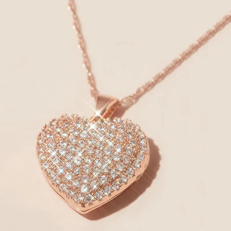Tidlös Roséguld Paved Hjärta Nackband