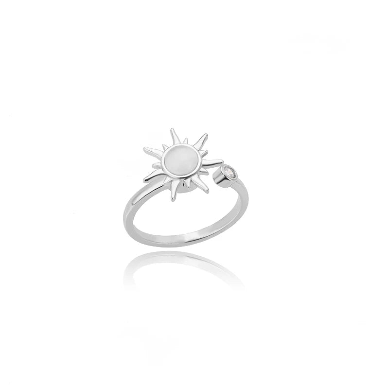 Retro Stainless Steel Rotating Sun Opal Ring