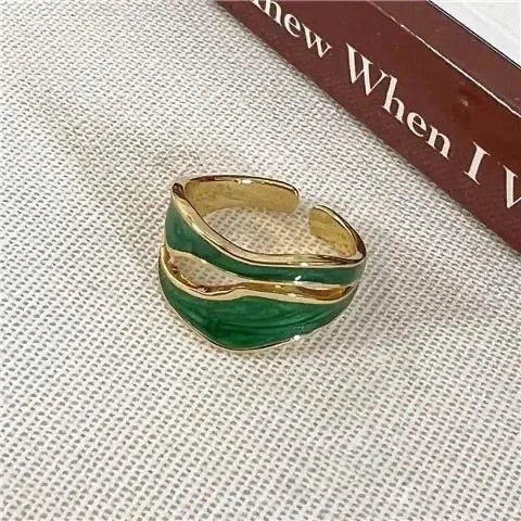 Retro Vit Emalj Geometric Adjustable Ring