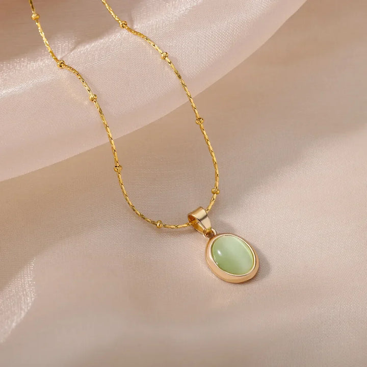 Elegant Guld Rostfritt Stål Vattendroppe Opal Hänge Halsband