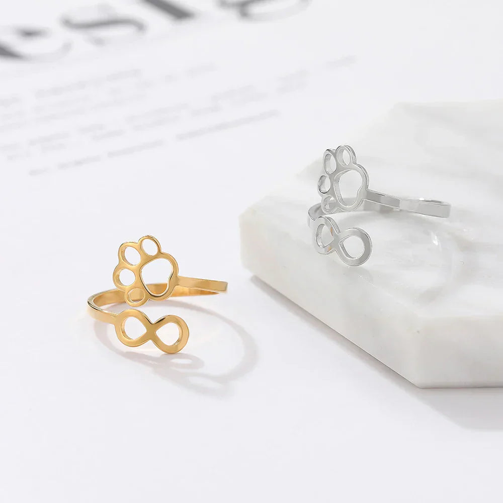 Adjustable Infinity Paw Ring – Stainless Steel