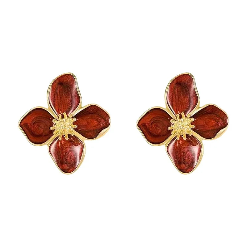 Stylish Retro Drop Glaze Floral Earrings