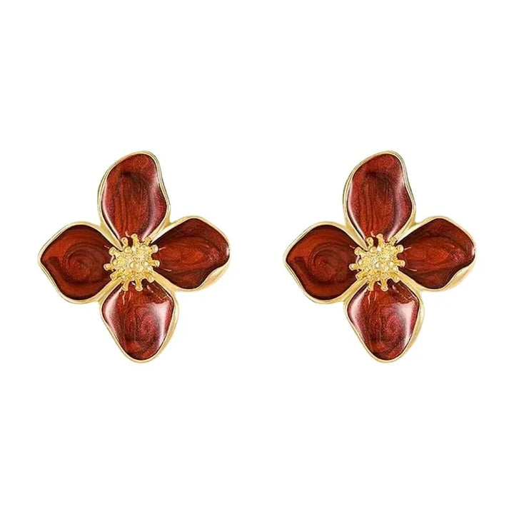 Stylish Retro Drop Glaze Floral Earrings