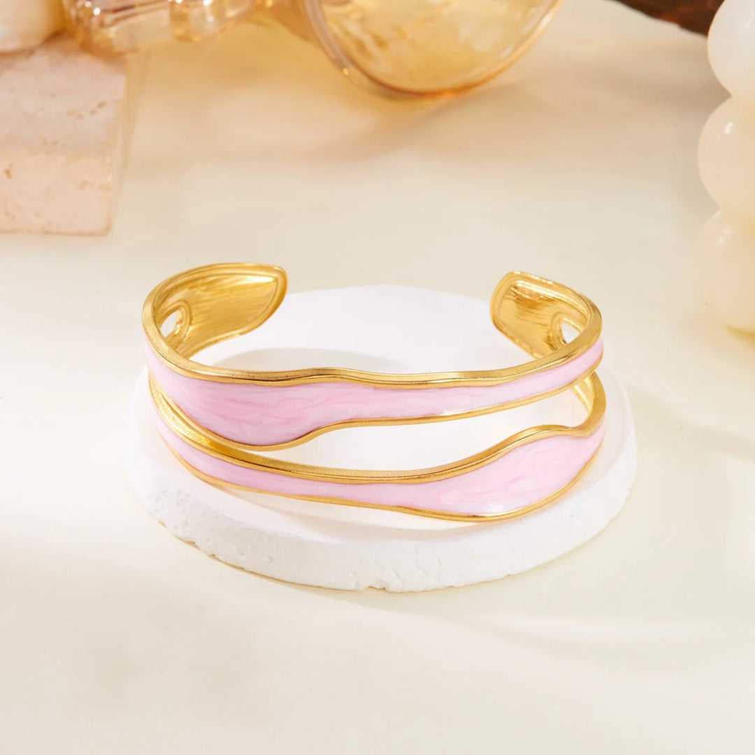Retro Vit Öppen Armband i Rostfritt Stål
