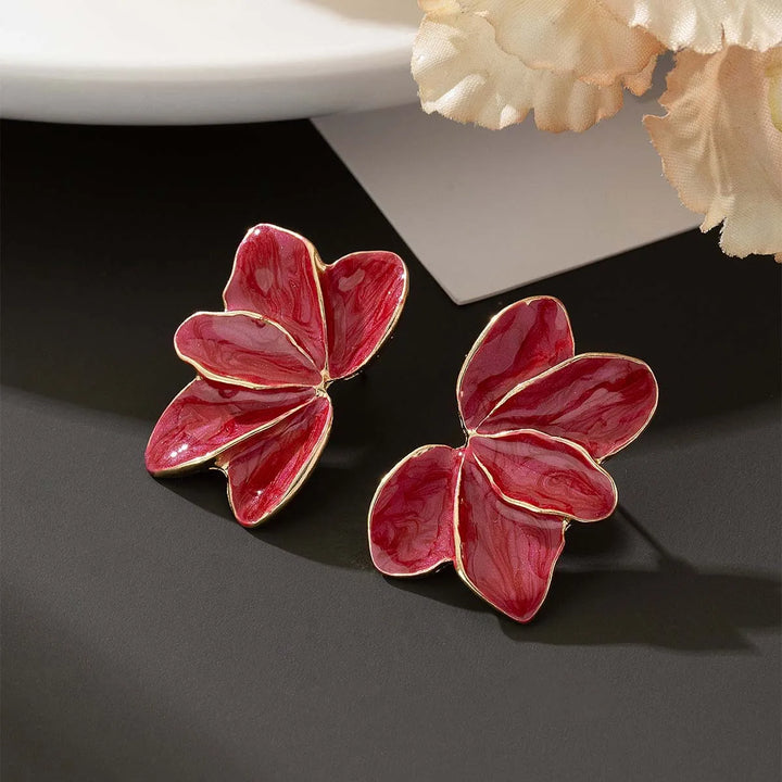 Eleganta Röda Emalj Blomblad Örhängen
