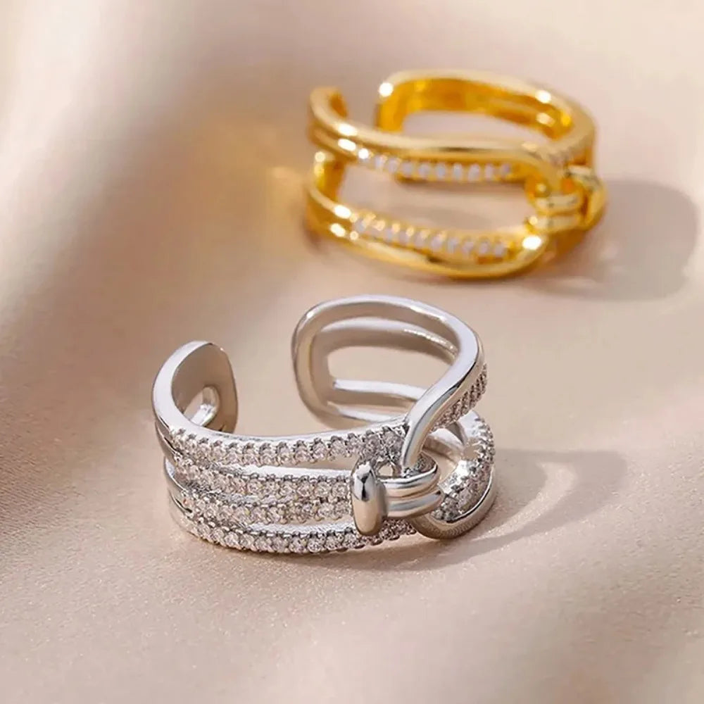 Gold Double Band Chain Ring