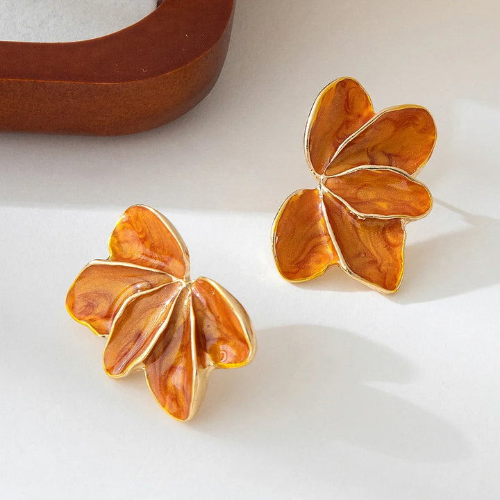 Eleganta Röda Emalj Blomblad Örhängen