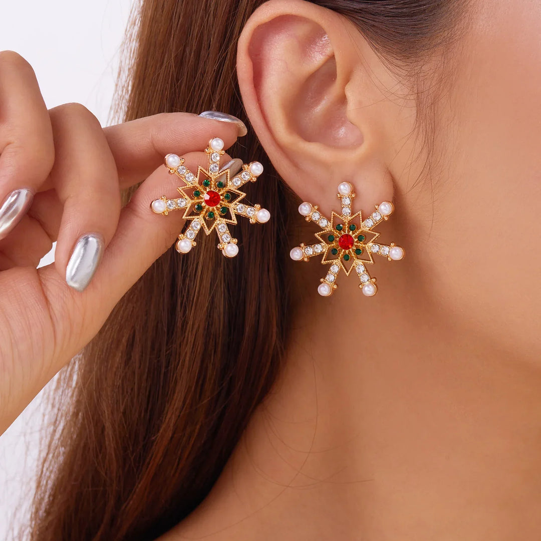 Elegant Crystal Snowflake Stud Earrings
