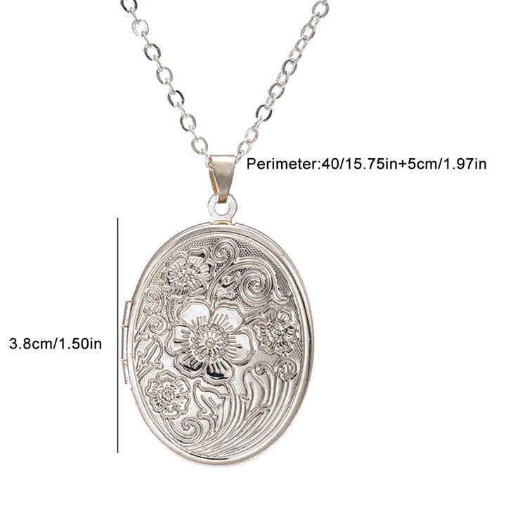 Tidlös Oval Fotolocket Halsband med Gravyr