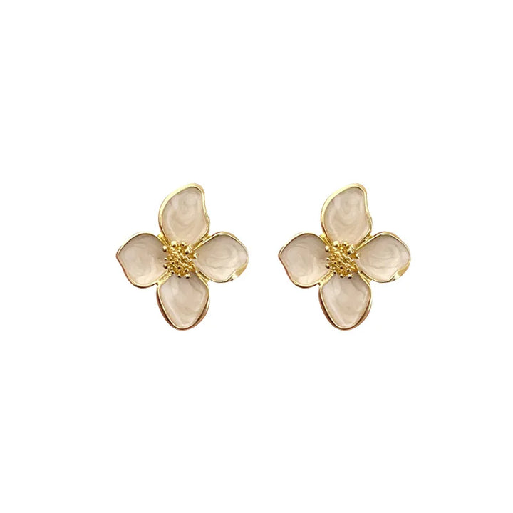 Elegant Vita Emalj Blomformade Örhängen