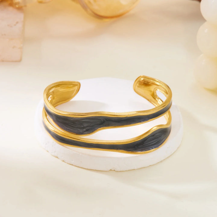 Retro Vit Öppen Armband i Rostfritt Stål