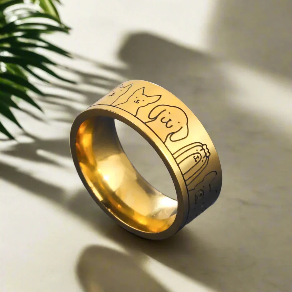 Rostfritt Stål Bred Ring för Hundar – Graverad Design för Henne