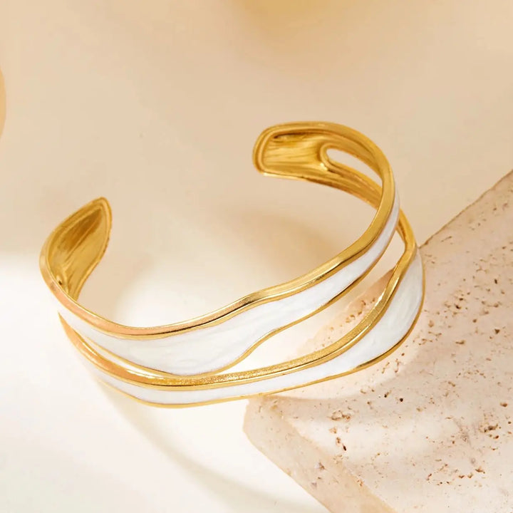 Retro Vit Öppen Armband i Rostfritt Stål