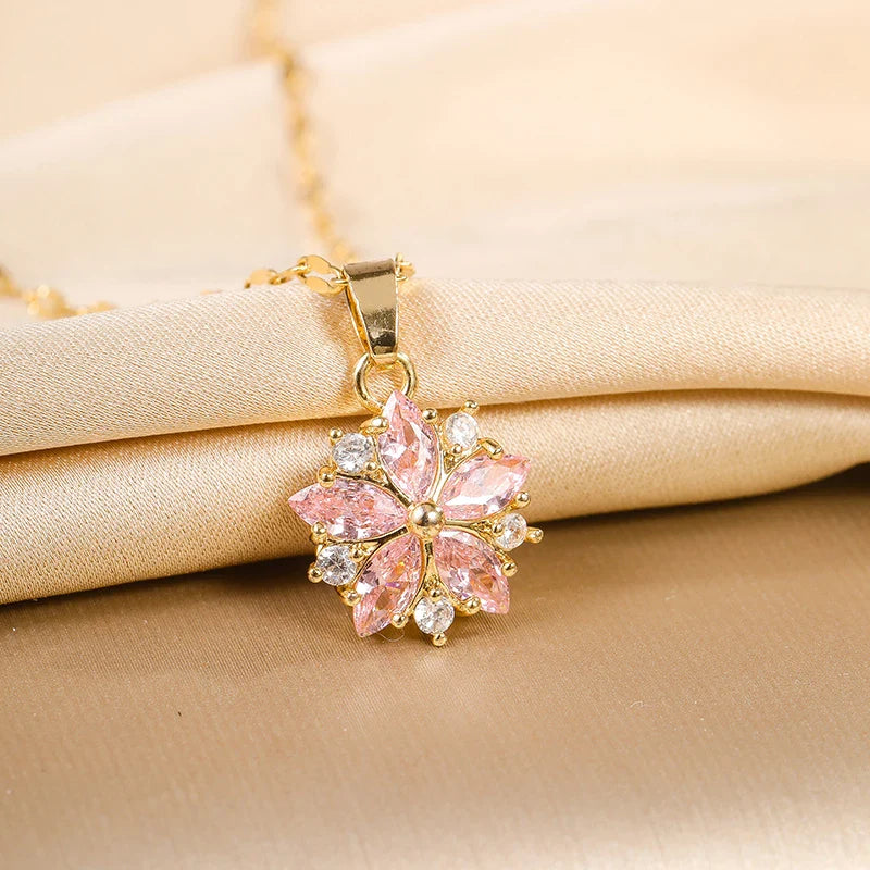 Romantiskt Rosa Sakura Halsband i Rostfritt Stål