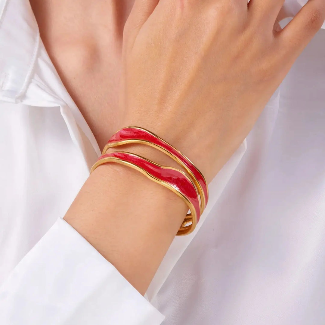 Retro Vit Öppen Armband i Rostfritt Stål