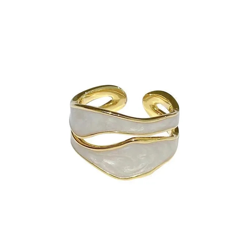 Retro Vit Emalj Geometric Adjustable Ring
