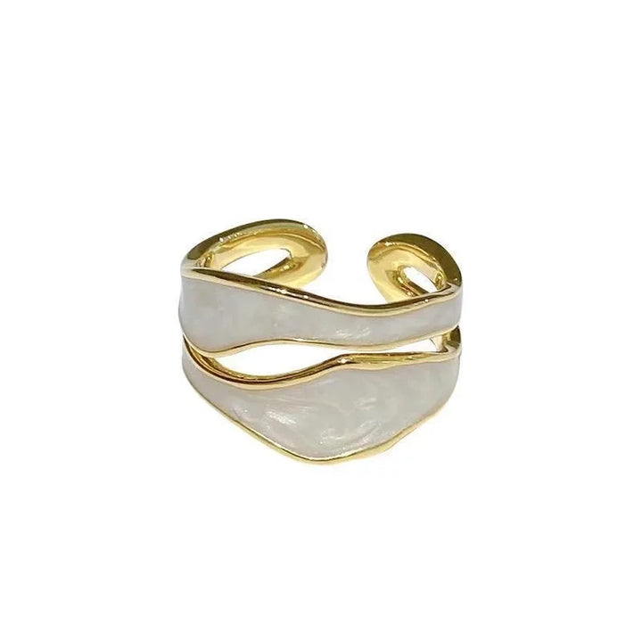 Retro Vit Emalj Geometric Adjustable Ring