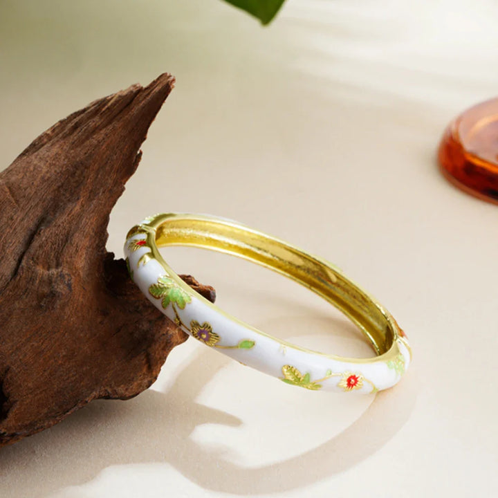 Retro Floral Cloisonné Open Bangle