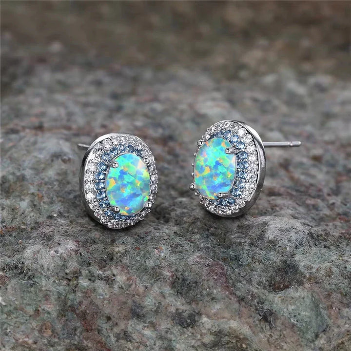 Antika Runda Örhängen med Turquoise Sten