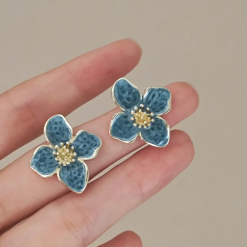 Chic Light Green Enamel Floral Leaf Stud Earrings