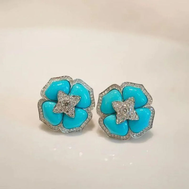 Eleganta Silver Blå Blomörhängen