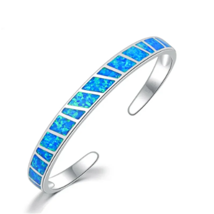 Stylish Adjustable Bangle with Elegant Silver and Blue Fire Opal