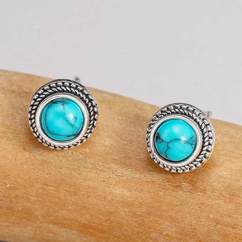 Retro Bohemian Turquoise Imitation Stud Earrings